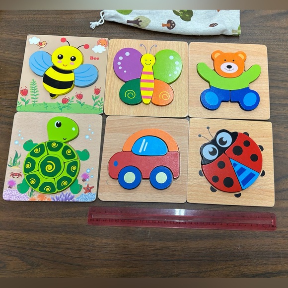 Great Condition Wooden Puzzles for Toddlers Set of 6 Includes Storage Bag - Picture 9 of 10